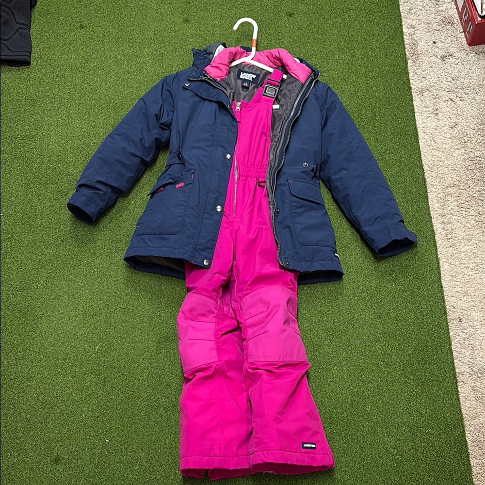 Lands' End Blue and Pink Winter Snow Bib and matching Coat, Insulated and Warm